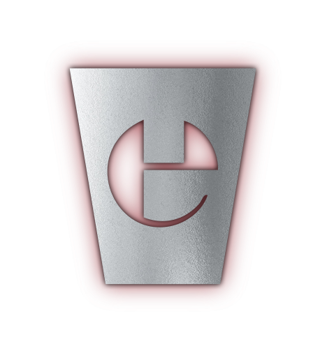 The Electrical Audio “e” logo cut into a brushed-metal plate
